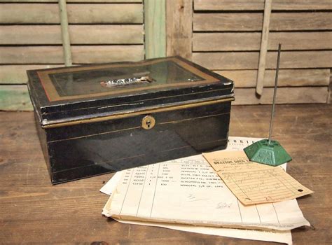 1800's 9x6x3 black antique metal documents box|Antique Metal Document Box .